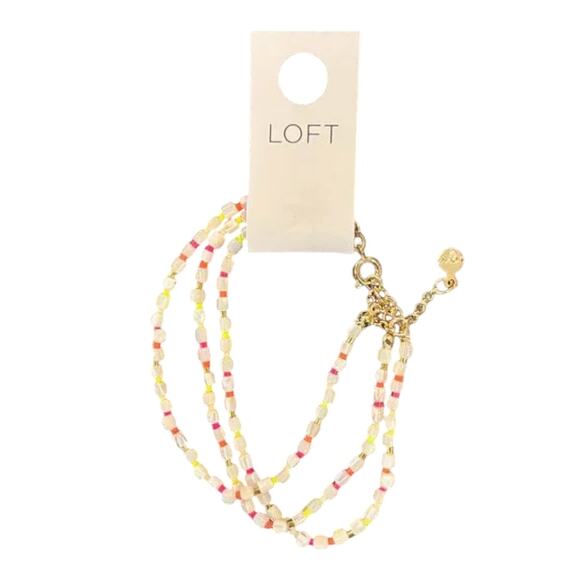 NWT LOFT Pearlized Multi-Strand Ivory, Pink & Yellow Beaded Bracelet - Picture 2 of 10
